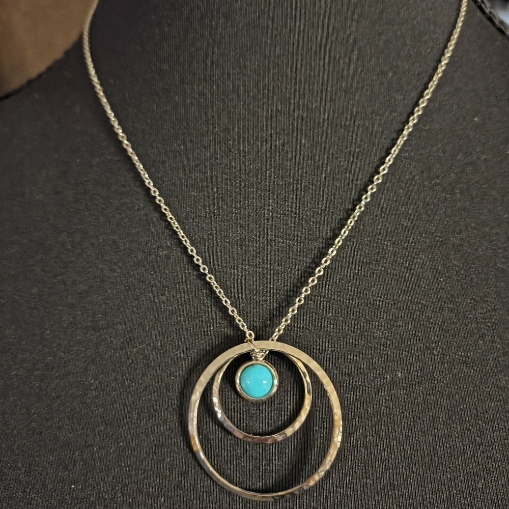 Avon Turquoise Pendant Double-Ring Necklace - Women Jewelry